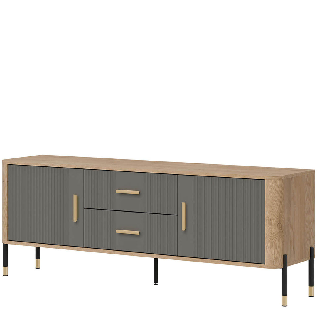 Фото вигляду справа тумби під телевізор DANTE LIVEO DT01 дуб кремона торро / сірий / золоті ручки