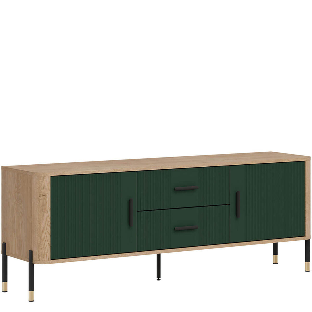 Фото вигляду зліва тумби під телевізор DANTE LIVEO DT01 дуб кремона торро / зелений / чорні ручки