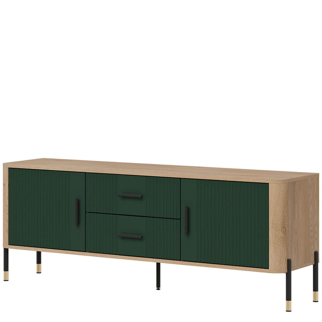 Фото вигляду справа тумби під телевізор DANTE LIVEO DT01 дуб кремона торро / зелений / чорні ручки