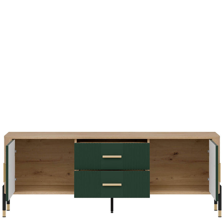 Фото наповнення тумби під телевізор DANTE LIVEO DT01 дуб кремона торро / зелений / золоті ручки