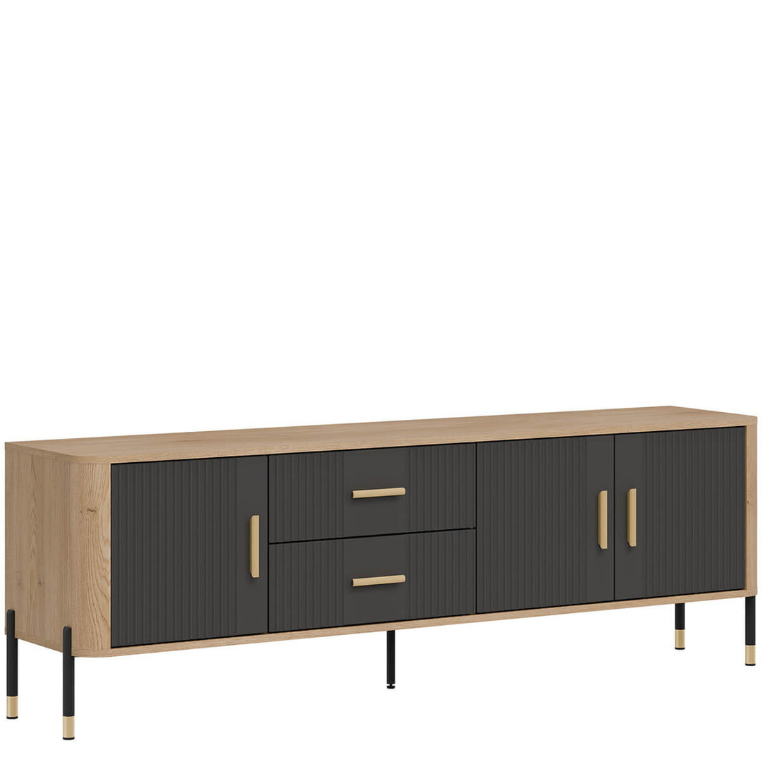 Фото вигляду зліва тумби під телевізор DANTE LIVEO DT02 дуб кремона торро / антрацит / золоті ручки