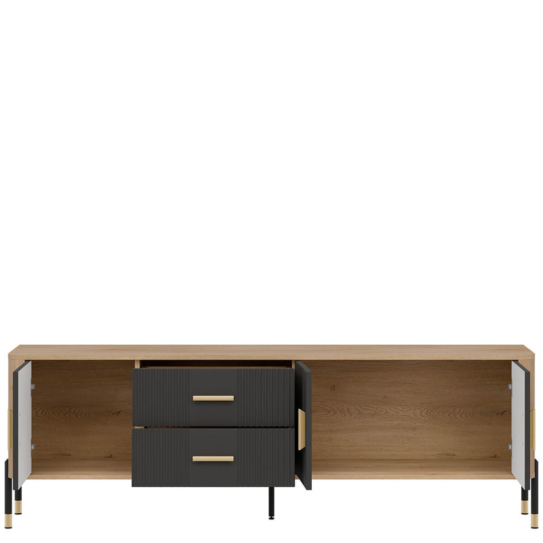 Фото наповнення тумби під телевізор DANTE LIVEO DT02 дуб кремона торро / антрацит / золоті ручки