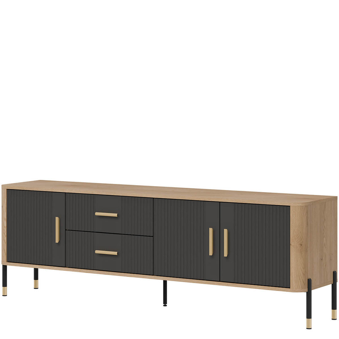 Фото вигляду справа тумби під телевізор DANTE LIVEO DT02 дуб кремона торро / антрацит / золоті ручки