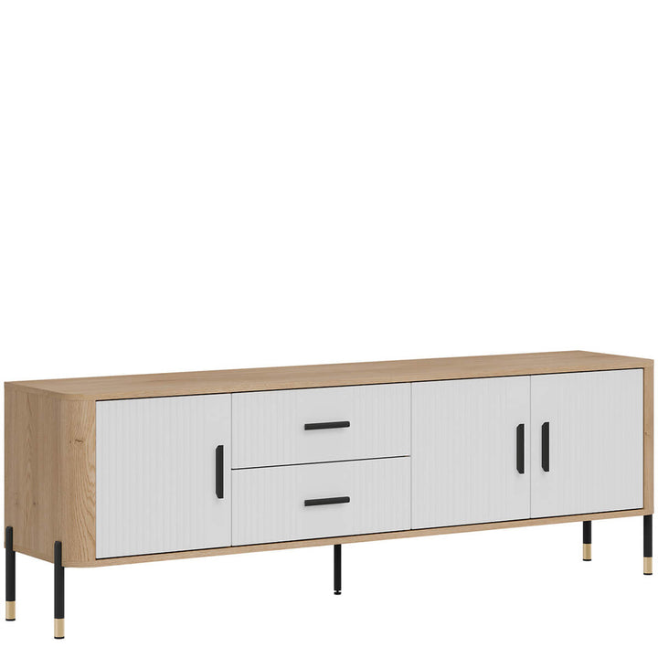 Фото вигляду зліва тумби під телевізор DANTE LIVEO DT02 дуб кремона торро / білий / чорні ручки