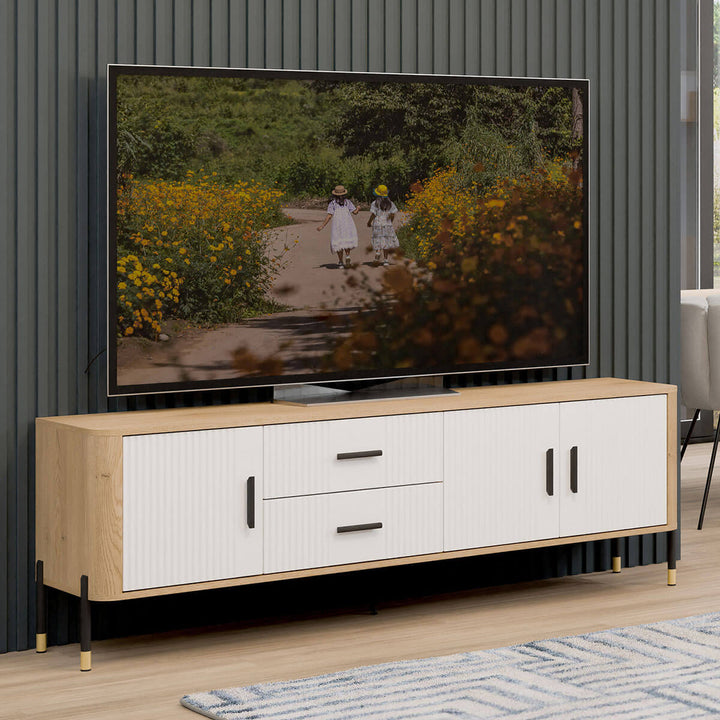 Фото  тумби під телевізор DANTE LIVEO DT02 дуб кремона торро / білий / чорні ручки в інтер'єрі 