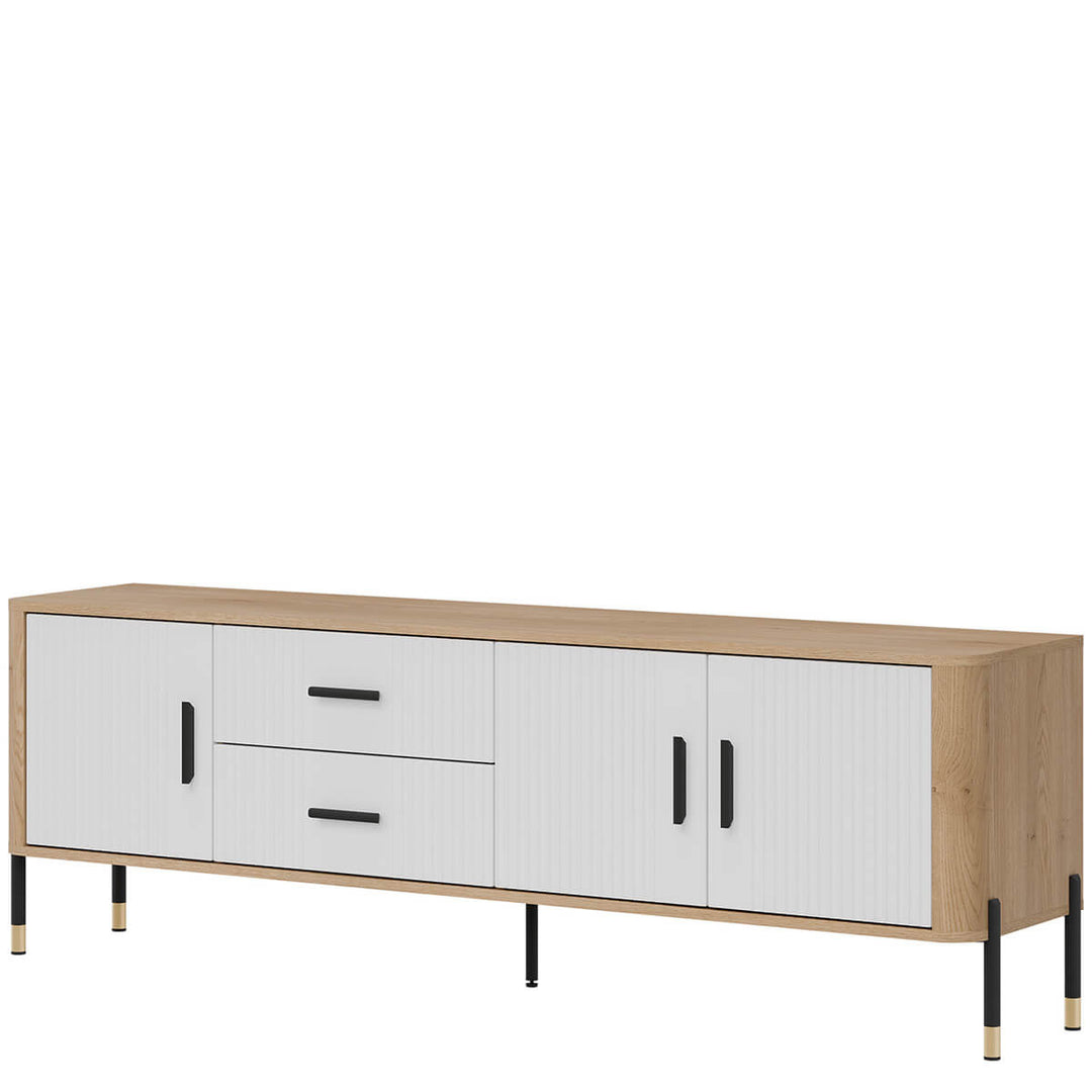 Фото вигляду справа тумби під телевізор DANTE LIVEO DT02 дуб кремона торро / білий / чорні ручки