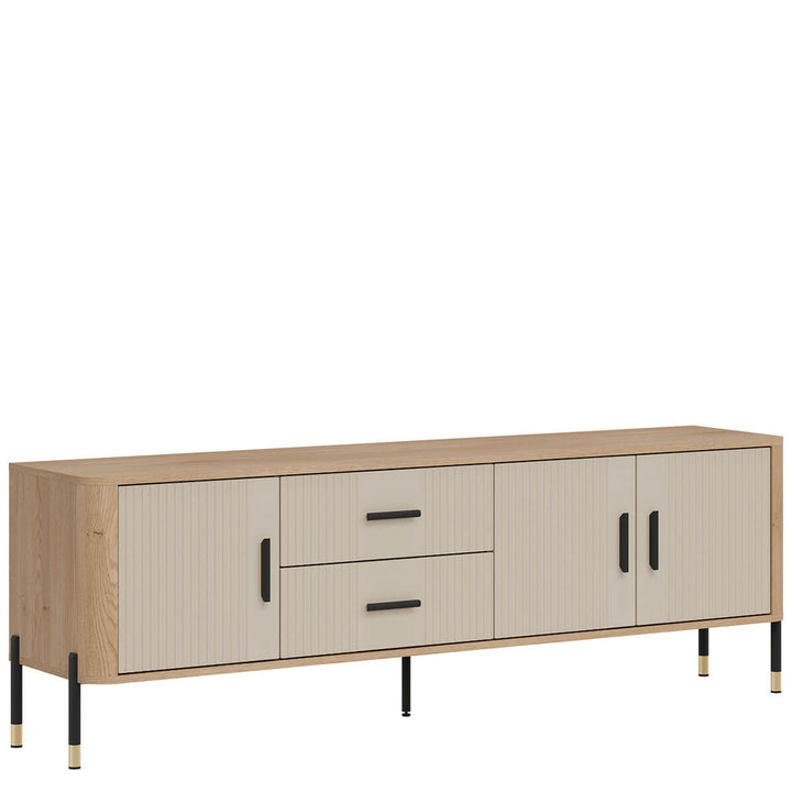 Фото вигляду зліва тумби під телевізор DANTE LIVEO DT02 дуб кремона торро / кашемір / чорні ручки