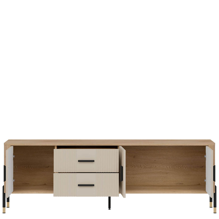 Фото наповнення тумби під телевізор DANTE LIVEO DT02 дуб кремона торро / кашемір / чорні ручки