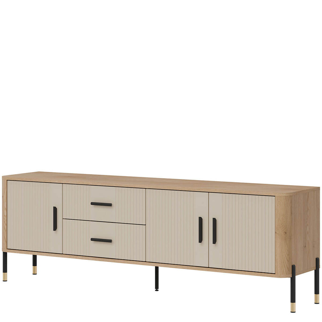 Фото вигляду справа тумби під телевізор DANTE LIVEO DT02 дуб кремона торро / кашемір / чорні ручки