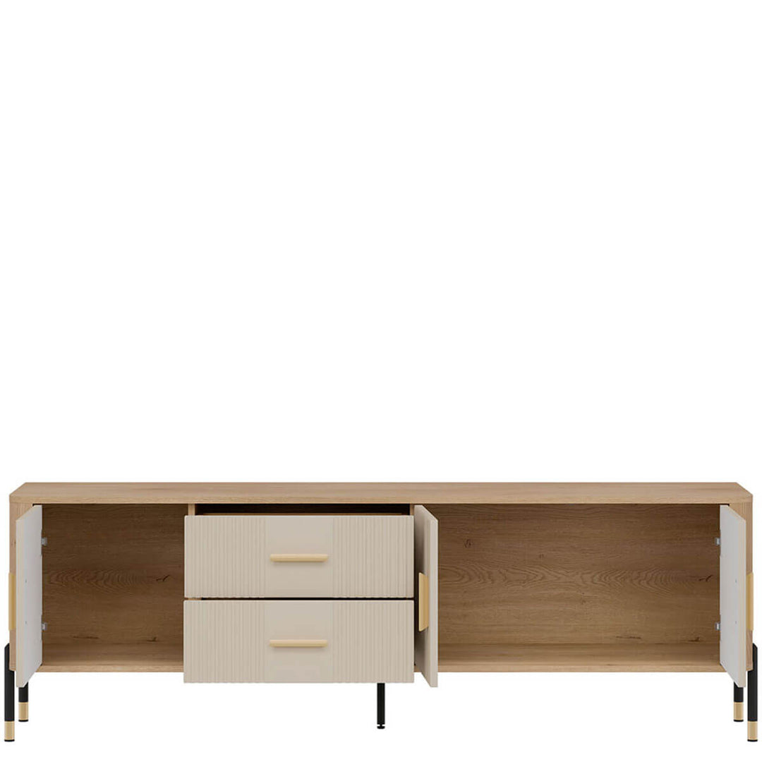 Фото наповнення тумби під телевізор DANTE LIVEO DT02 дуб кремона торро / кашемір / золоті ручки