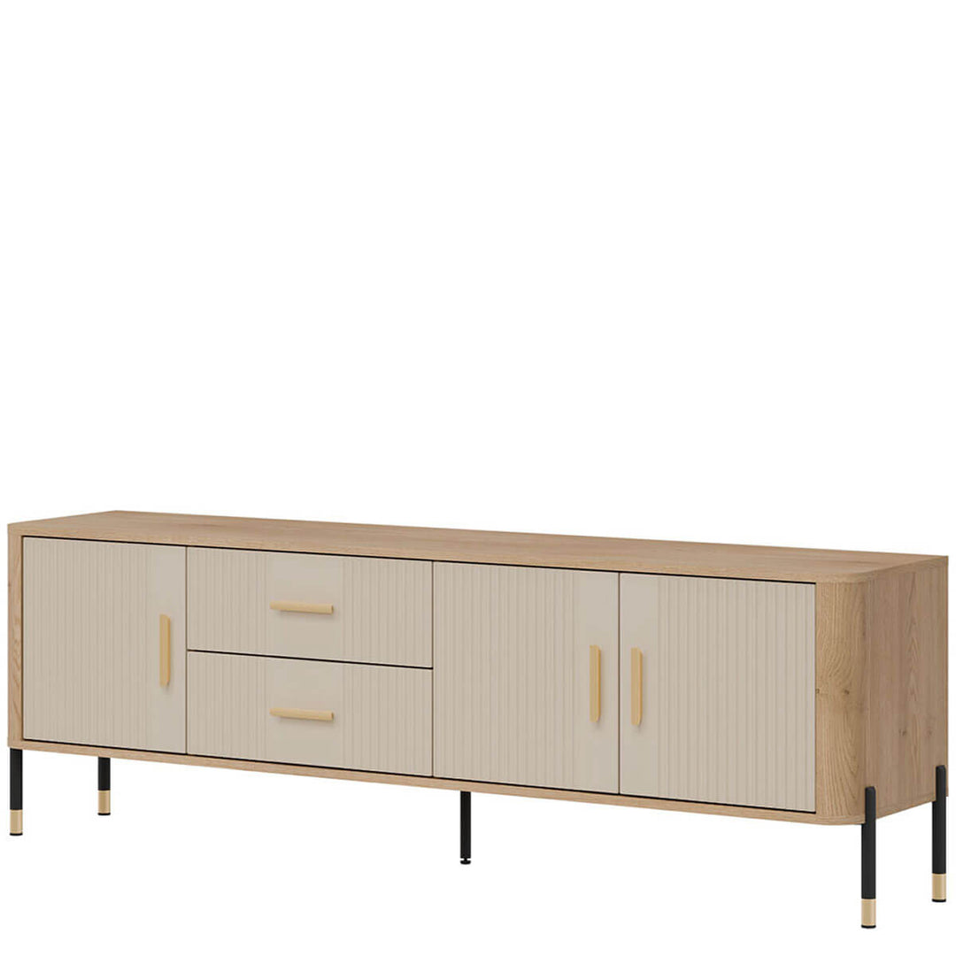 Фото вигляду справа тумби під телевізор DANTE LIVEO DT02 дуб кремона торро / кашемір / золоті ручки