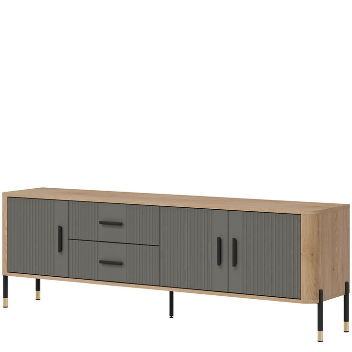 Фото вигляду справа тумби під телевізор DANTE LIVEO DT02 дуб кремона торро / сірий / чорні ручки