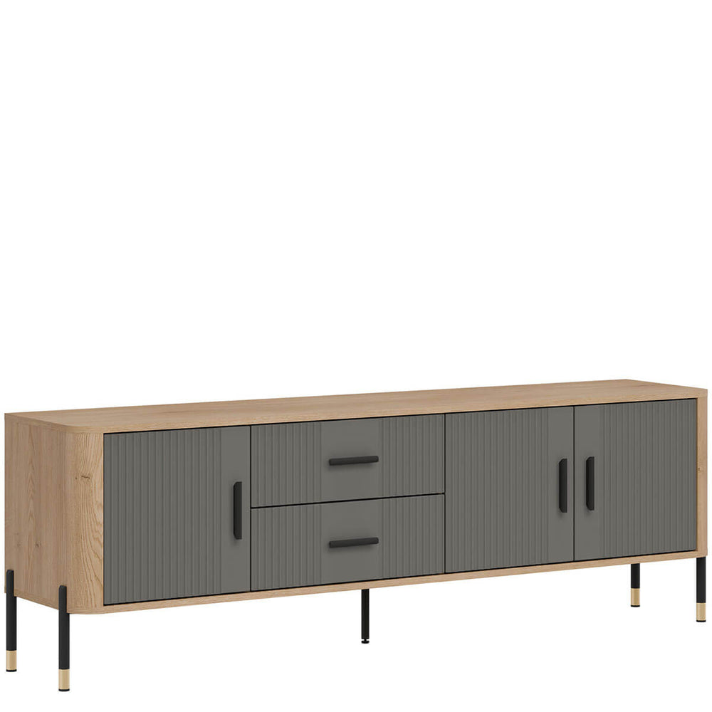 Фото вигляду зліва тумби під телевізор DANTE LIVEO DT02 дуб кремона торро / сірий / чорні ручки