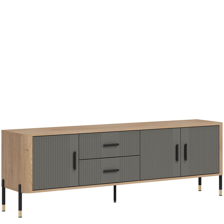 Фото вигляду зліва тумби під телевізор DANTE LIVEO DT02 дуб кремона торро / сірий / чорні ручки