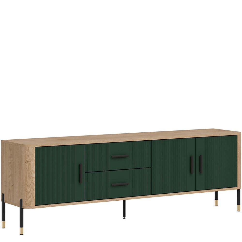 Фото вигляду зліва тумби під телевізор DANTE LIVEO DT02 дуб кремона торро / зелений / чорні ручки