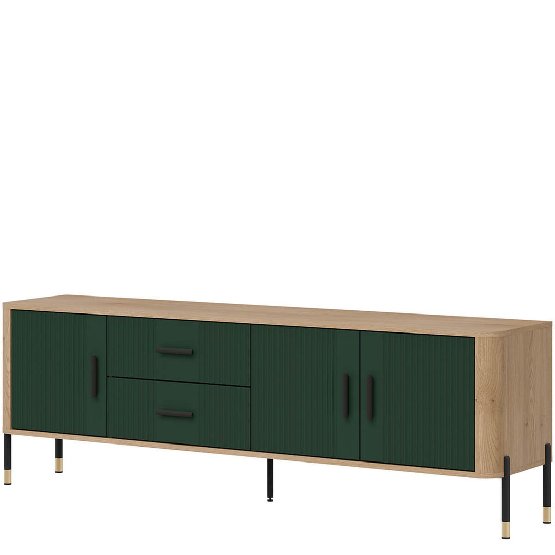 Фото вигляду справа тумби під телевізор DANTE LIVEO DT02 дуб кремона торро / зелений / чорні ручки