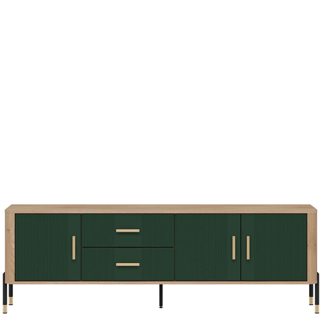 Фото тумби під телевізор DANTE LIVEO DT02 дуб кремона торро / зелений / золоті ручки