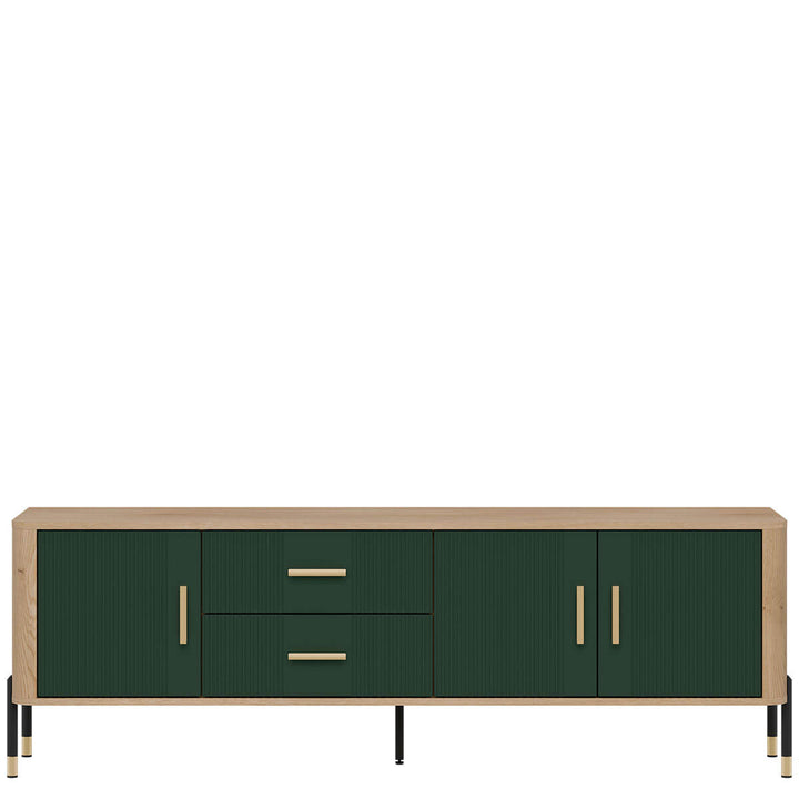 Фото тумби під телевізор DANTE LIVEO DT02 дуб кремона торро / зелений / золоті ручки