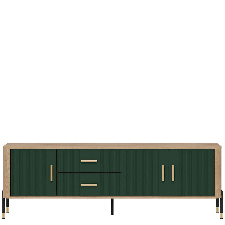 Фото тумби під телевізор DANTE LIVEO DT02 дуб кремона торро / зелений / золоті ручки