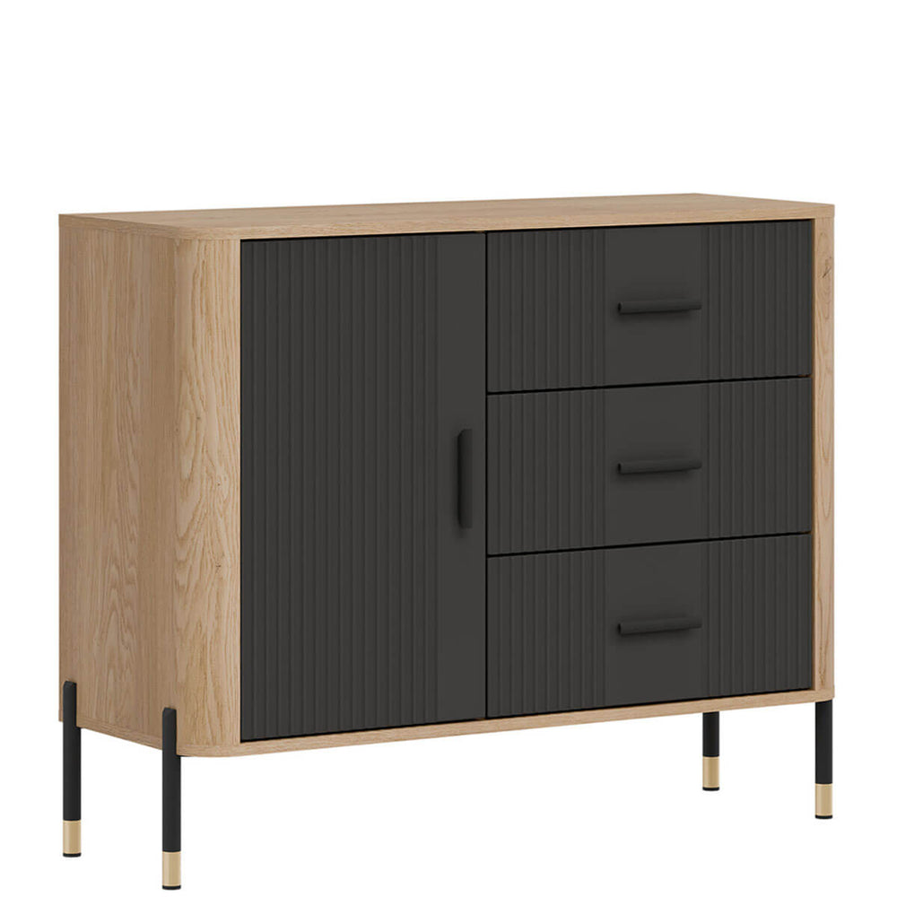 Фото вигляду зліва комода DANTE LIVEO DT03 дуб кремона торро / антрацит / чорні ручки