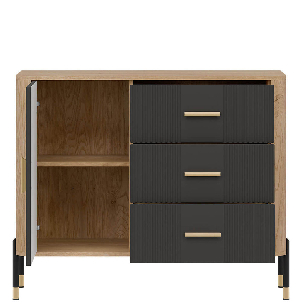 Фото наповнення комода DANTE LIVEO DT03 дуб кремона торро / антрацит / золоті ручки