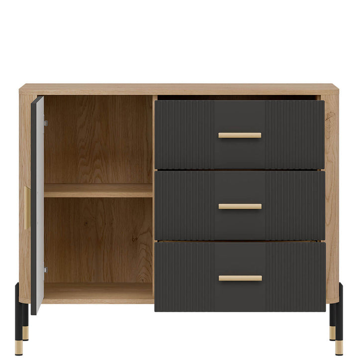 Фото наповнення комода DANTE LIVEO DT03 дуб кремона торро / антрацит / золоті ручки