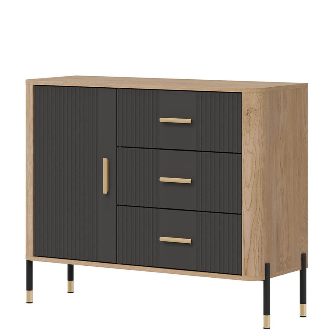 Фото вигляду справа комода DANTE LIVEO DT03 дуб кремона торро / антрацит / золоті ручки