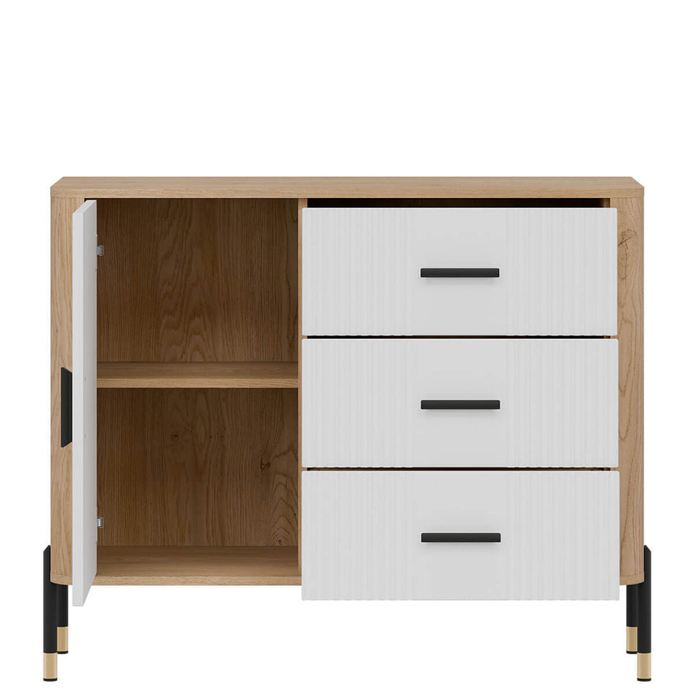 Фото наповнення комода DANTE LIVEO DT03 дуб кремона торро / білий / чорні ручки