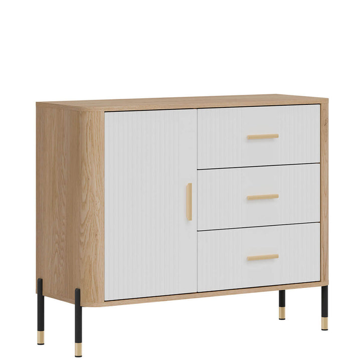 Фото вигляду зліва комода DANTE LIVEO DT03 дуб кремона торро / білий / золоті ручки