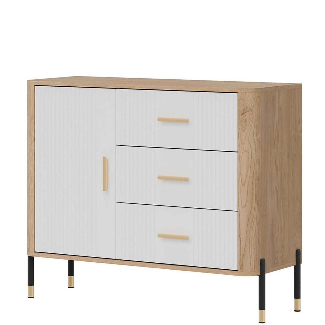 Фото вигляду справа комода DANTE LIVEO DT03 дуб кремона торро / білий / золоті ручки