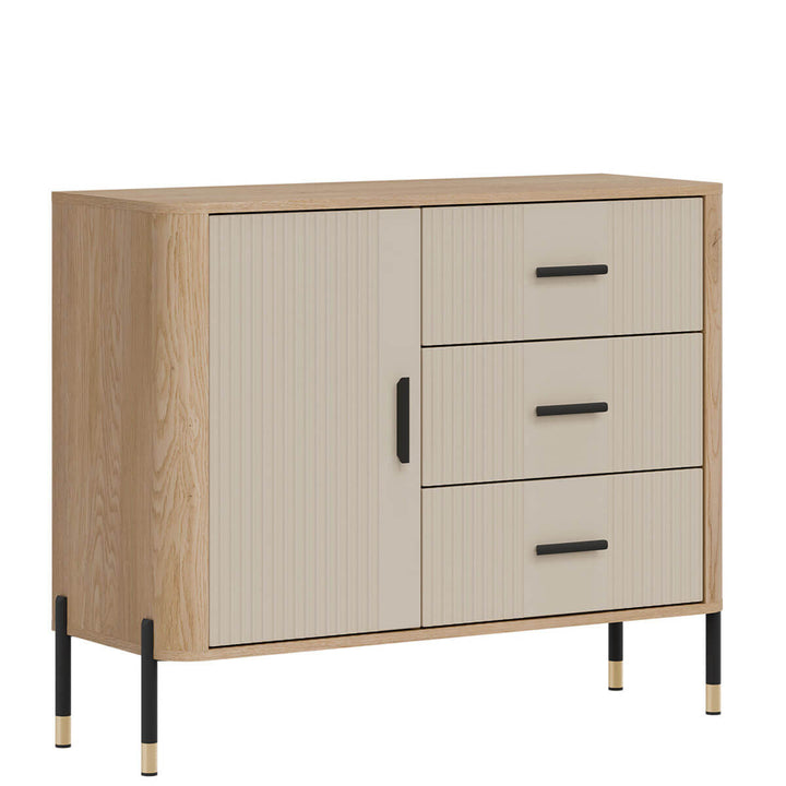 Фото вигляду зліва комода DANTE LIVEO DT03 дуб кремона торро / кашемір / чорні ручки