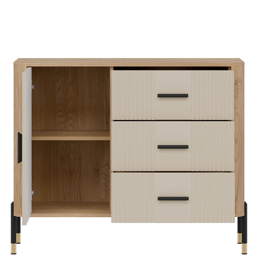 Фото наповнення комода DANTE LIVEO DT03 дуб кремона торро / кашемір / чорні ручки