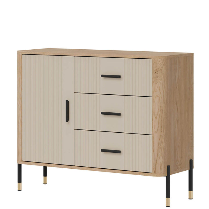 Фото вигляду справа комода DANTE LIVEO DT03 дуб кремона торро / кашемір / чорні ручки