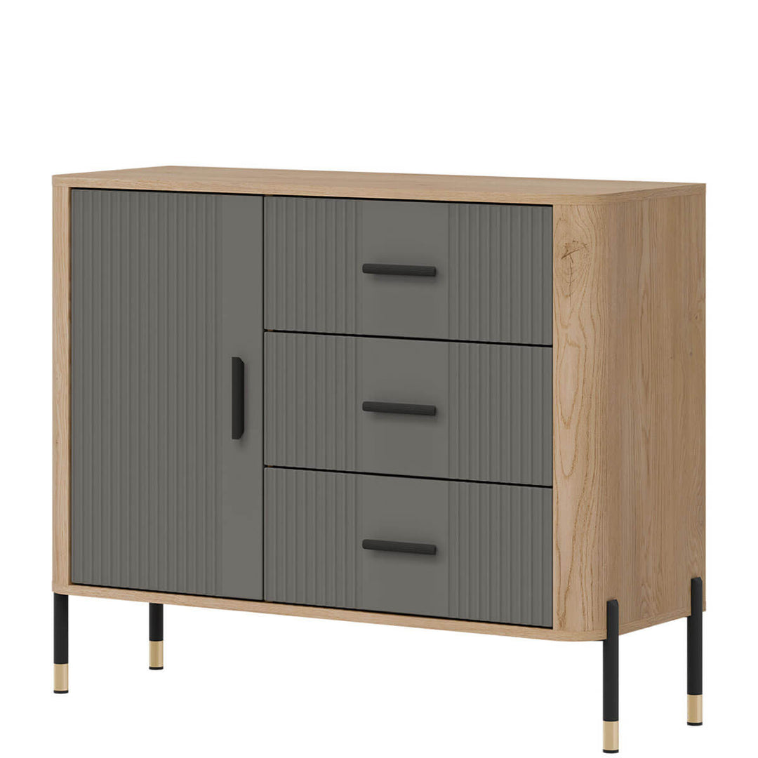 Фото вигляду справа комода DANTE LIVEO DT03 дуб кремона торро / сірий / чорні ручки