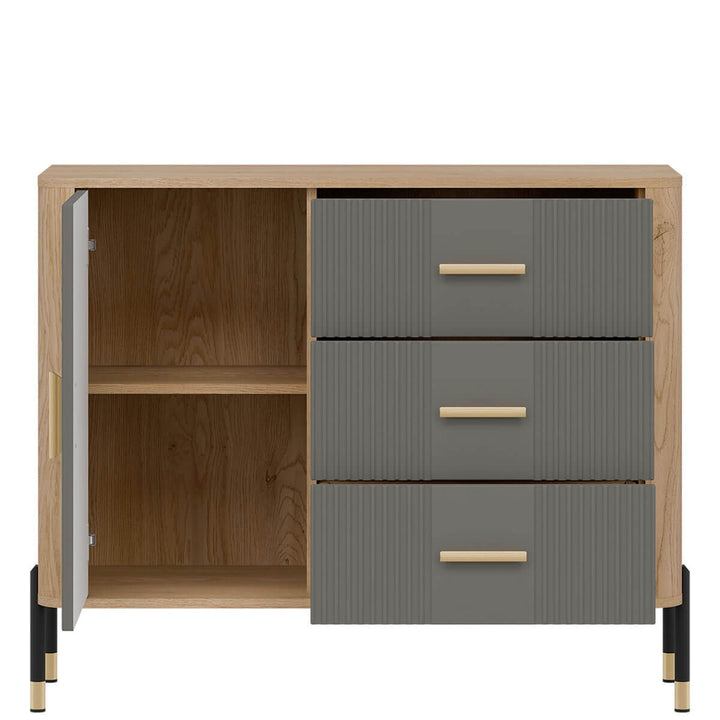 Фото наповнення комода DANTE LIVEO DT03 дуб кремона торро / сірий / золоті ручки