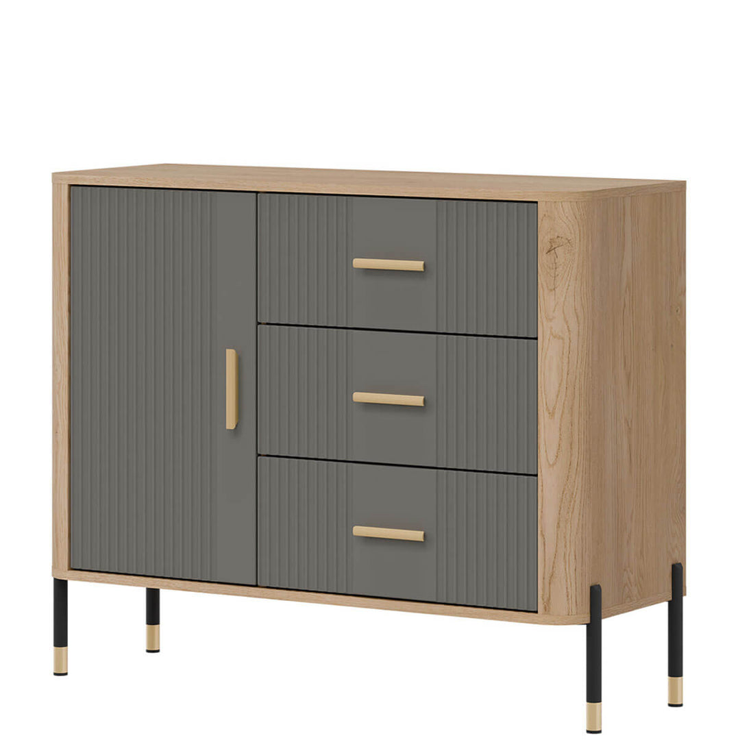 Фото вигляду справа комода DANTE LIVEO DT03 дуб кремона торро / сірий / золоті ручки