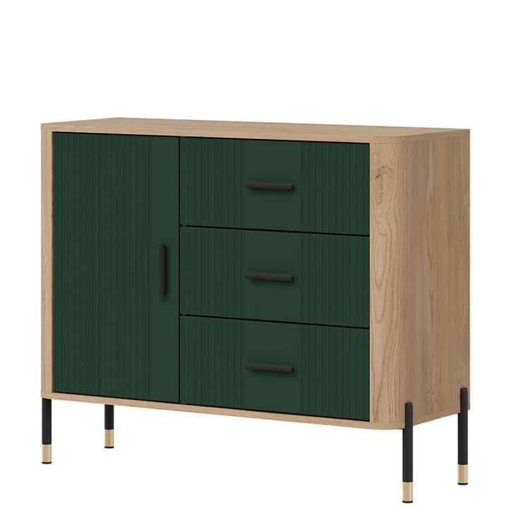 Фото вигляду справа комода DANTE LIVEO DT03 дуб кремона торро / зелений / чорні ручки