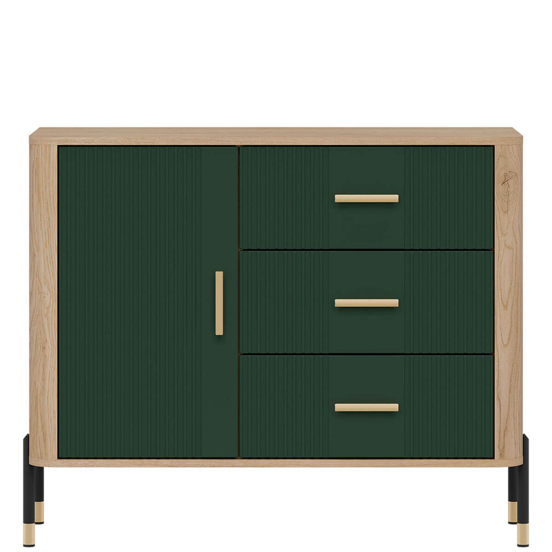 Фото комода DANTE LIVEO DT03 дуб кремона торро / зелений / золоті ручки