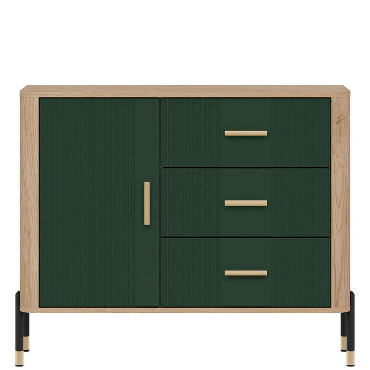Фото комода DANTE LIVEO DT03 дуб кремона торро / зелений / золоті ручки