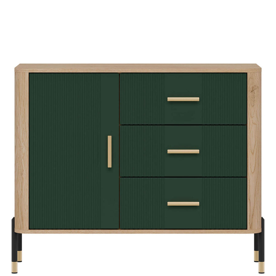 Фото комода DANTE LIVEO DT03 дуб кремона торро / зелений / золоті ручки