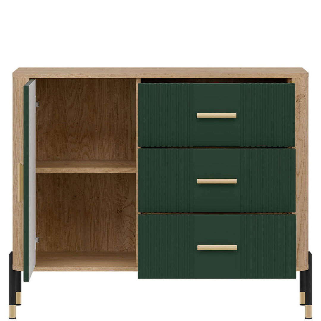 Фото наповнення комода DANTE LIVEO DT03 дуб кремона торро / зелений / золоті ручки