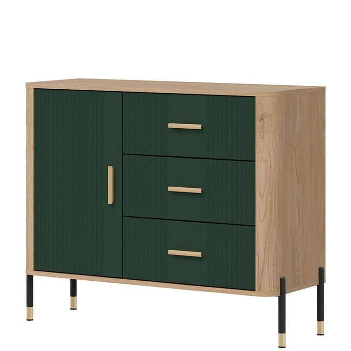 Фото вигляду справа комода DANTE LIVEO DT03 дуб кремона торро / зелений / золоті ручки