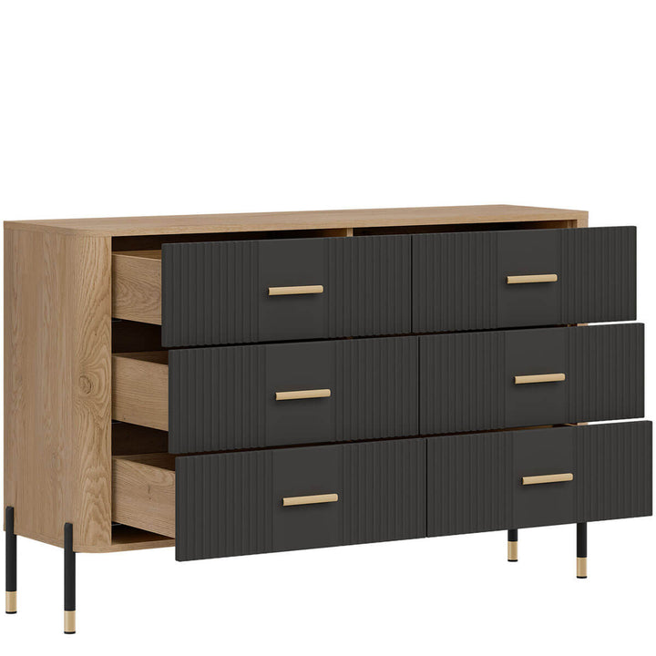 Фото вигляду зліва наповнення комода DANTE LIVEO DT04 дуб кремона торро / антрацит / золоті ручки