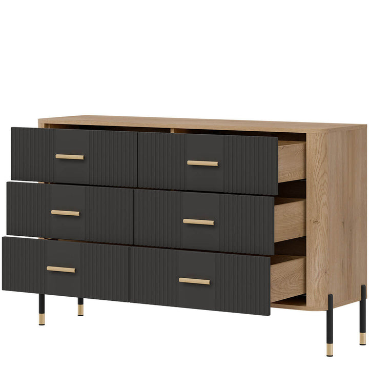 Фото вигляду справа наповнення комода DANTE LIVEO DT04 дуб кремона торро / антрацит / золоті ручки