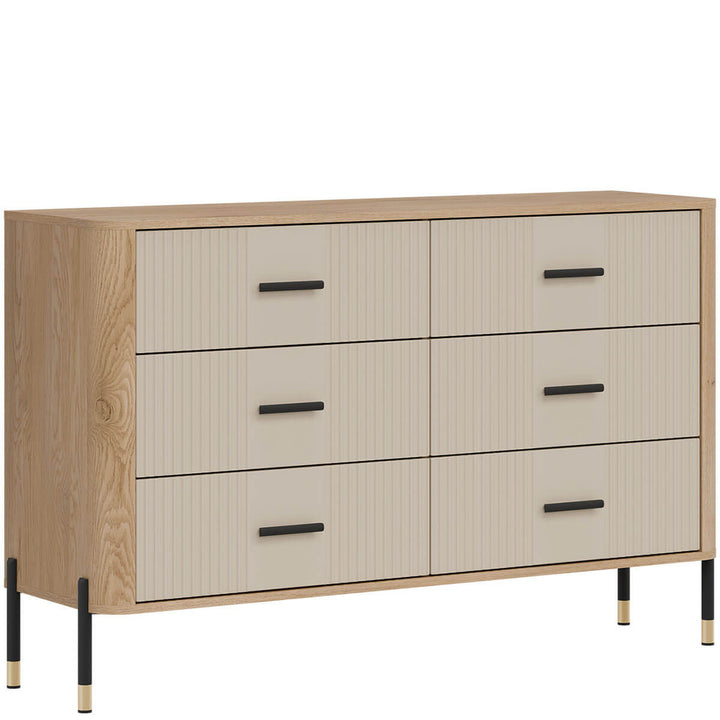 Фото вигляду зліва комода DANTE LIVEO DT04 дуб кремона торро / кашемір / чорні ручки