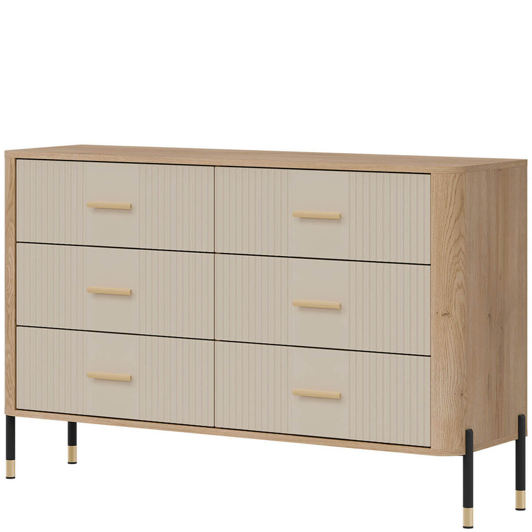 Фото вигляду справа комода DANTE LIVEO DT04 дуб кремона торро / кашемір / золоті ручки