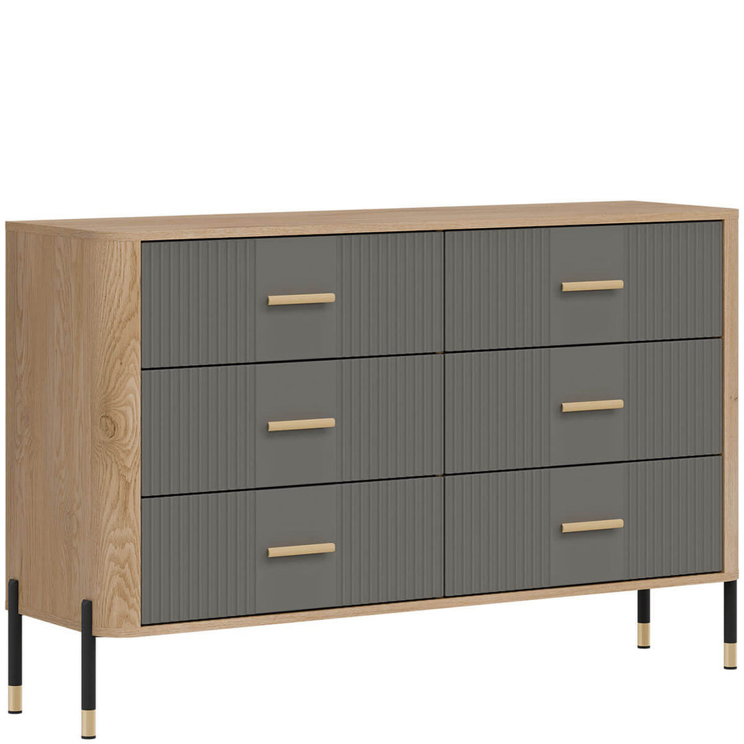 Фото вигляду зліва комода DANTE LIVEO DT04 дуб кремона торро / сірий / золоті ручки