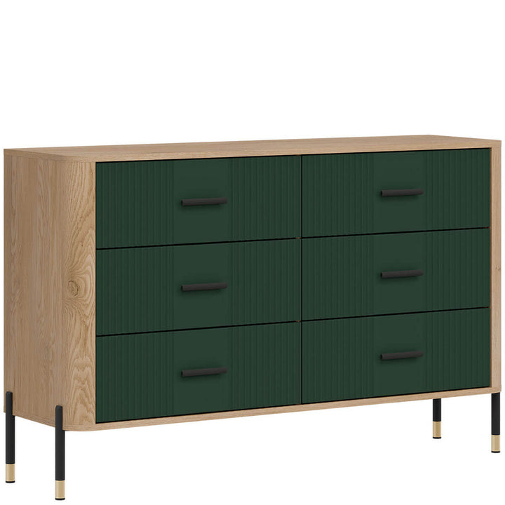 Фото вигляду зліва комода DANTE LIVEO DT04 дуб кремона торро / зелений / чорні ручки