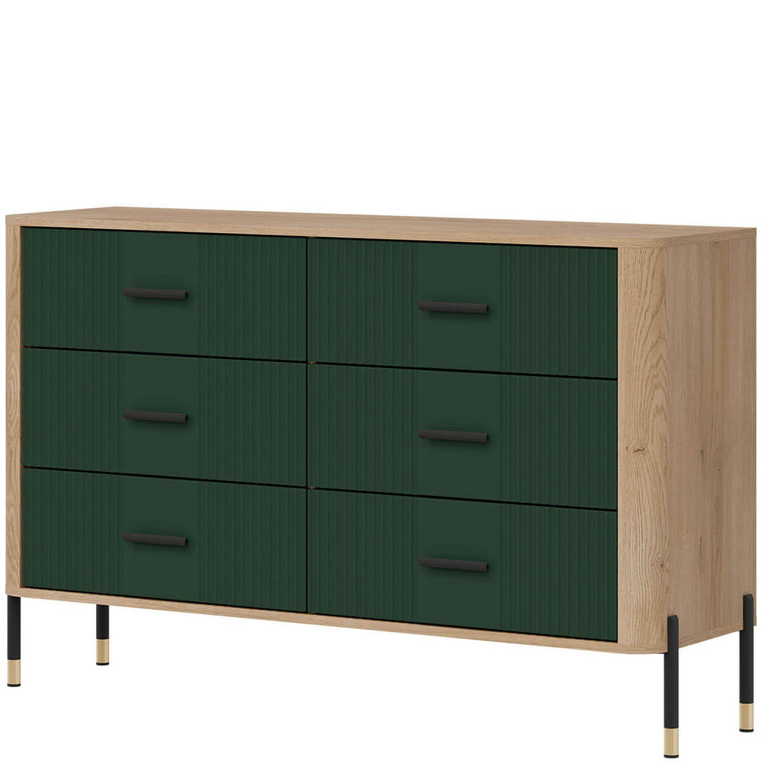 Фото вигляду справа комода DANTE LIVEO DT04 дуб кремона торро / зелений / чорні ручки