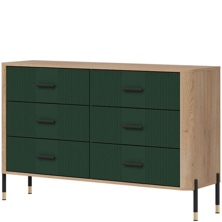 Фото вигляду справа комода DANTE LIVEO DT04 дуб кремона торро / зелений / чорні ручки
